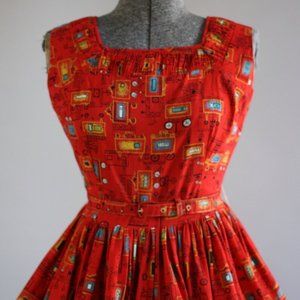 Vintage 1950s Red Circus Carriage Dress Size Small